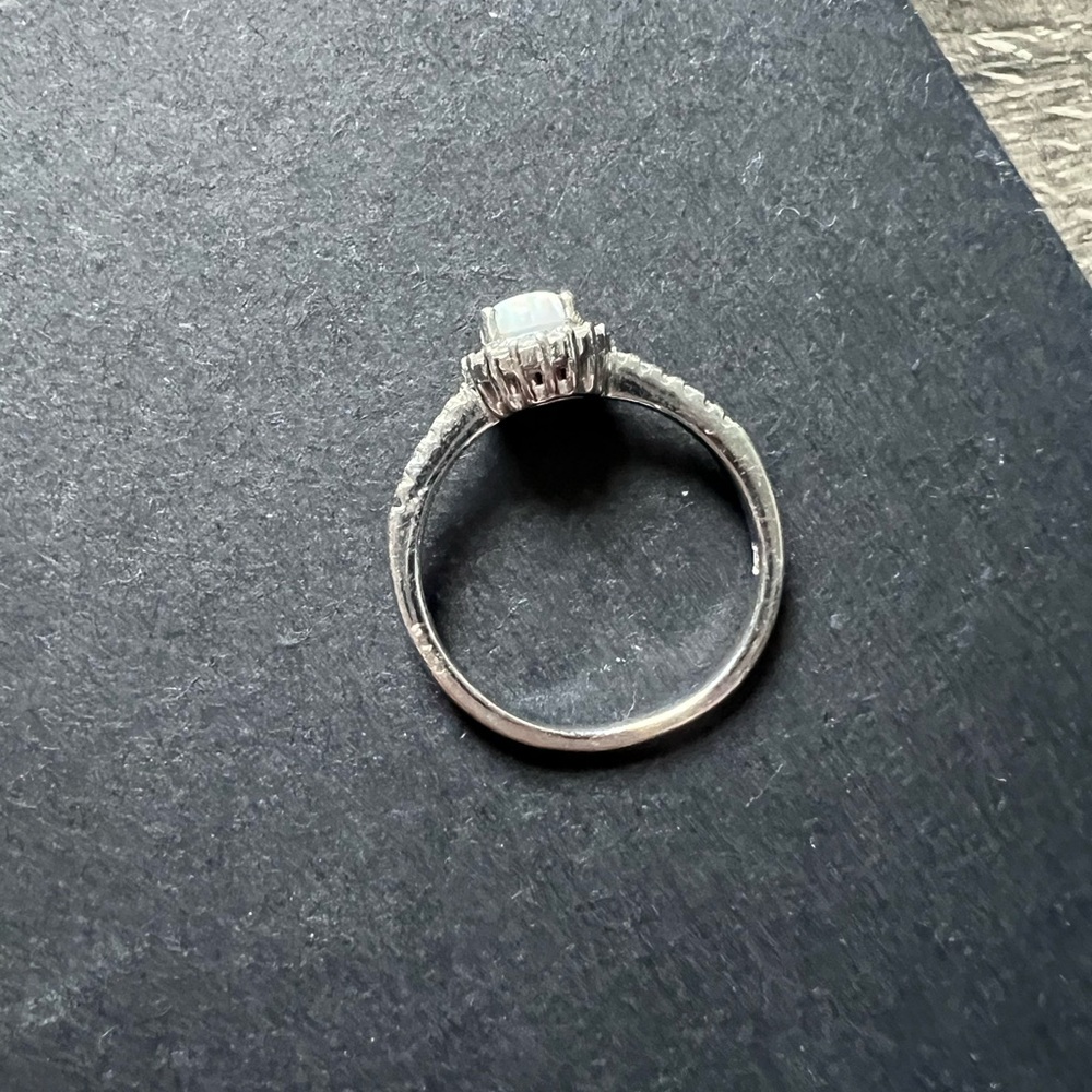Zales Sterling Silver Opal Halo Ring White Sapphire Lab Opal Bridal - Picture 10 of 14
